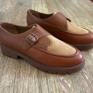 Seychelles Brown Leather Catch Me Lug Sole Platform Chunky Buckle Loafers 9.5